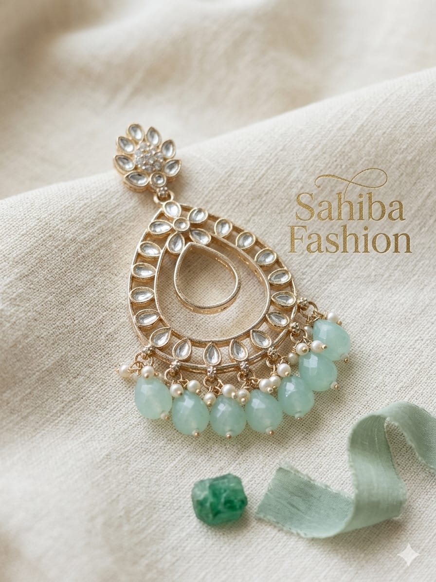 mint green teardrop statement earrings with beads | anti tarnish party wear jhumka mint green teardrop statement earrings with beads | anti tarnish party wear jhumka