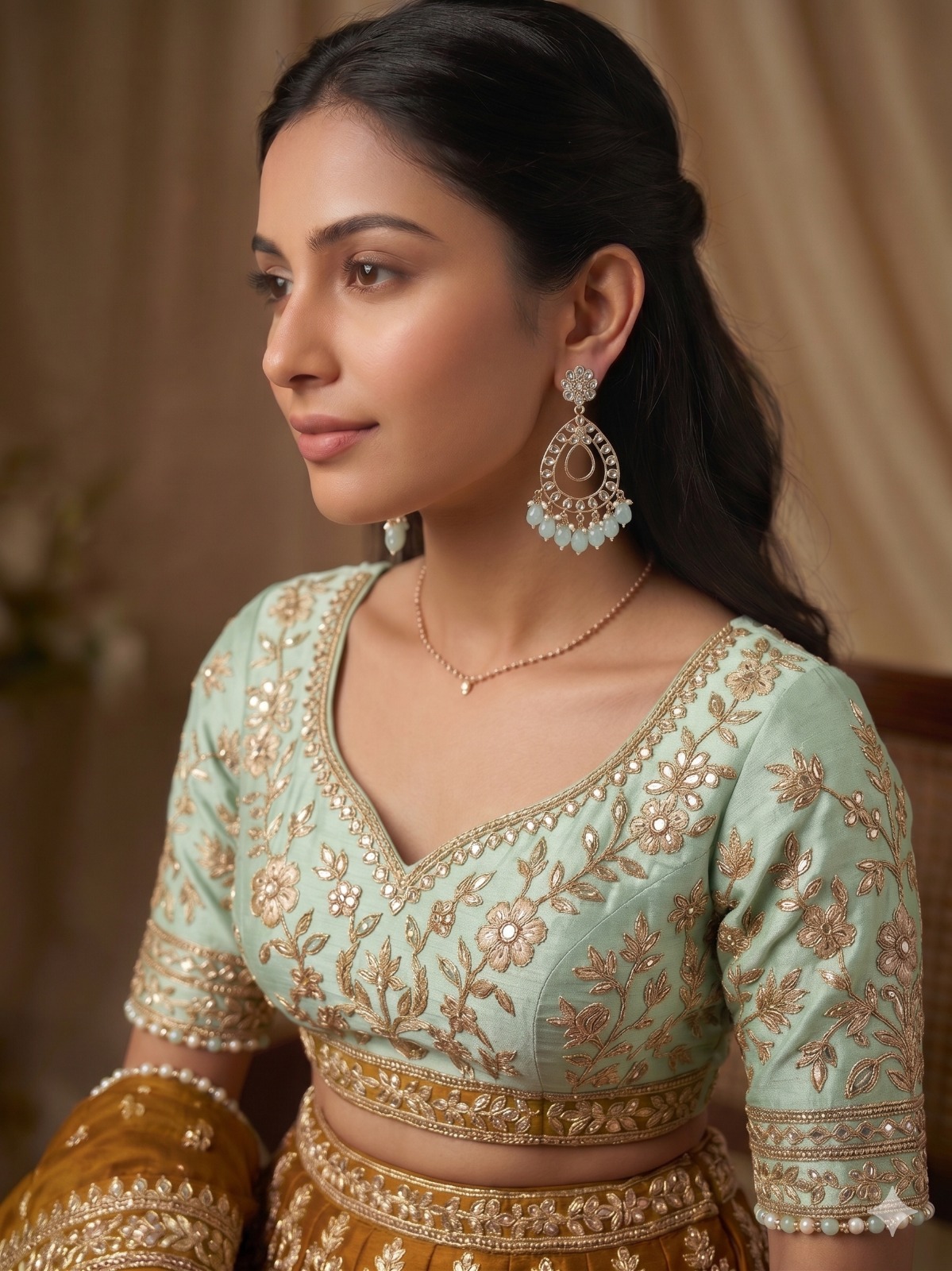 mint green teardrop statement earrings with beads | anti tarnish party wear jhumka mint green teardrop statement earrings with beads | anti tarnish party wear jhumka