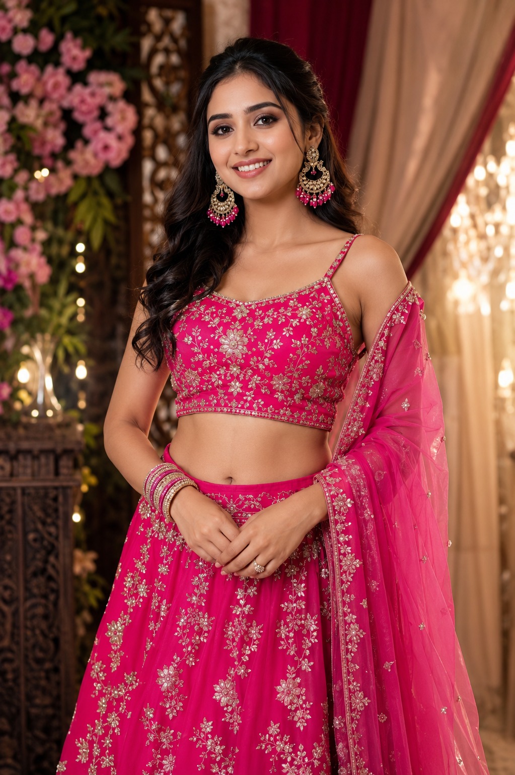 pink chandbali earrings with beads | anti tarnish festive statement jhumka pink chandbali earrings with beads | anti tarnish festive statement jhumka