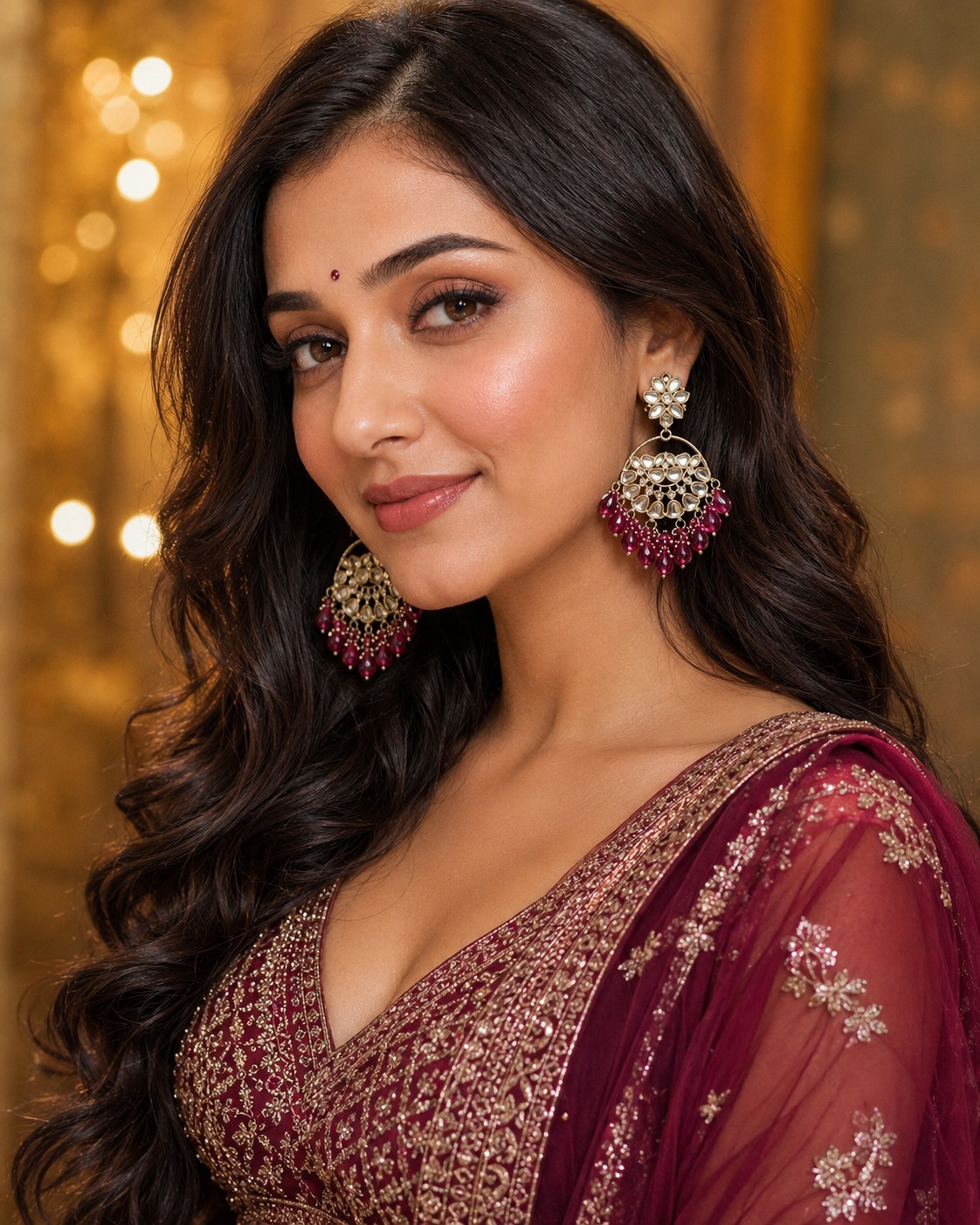 burgundy stone chandbali earrings with beads | anti tarnish party wear jhumka burgundy stone chandbali earrings with beads | anti tarnish party wear jhumka