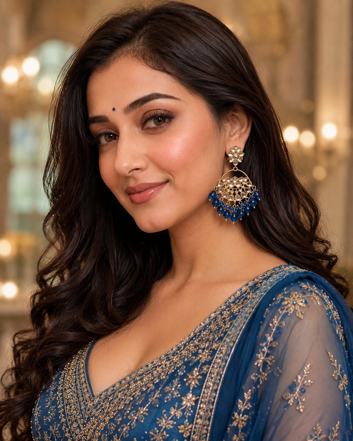 royal blue stone chandbali earrings with beads | anti tarnish party wear jhumka royal blue stone chandbali earrings with beads | anti tarnish party wear jhumka