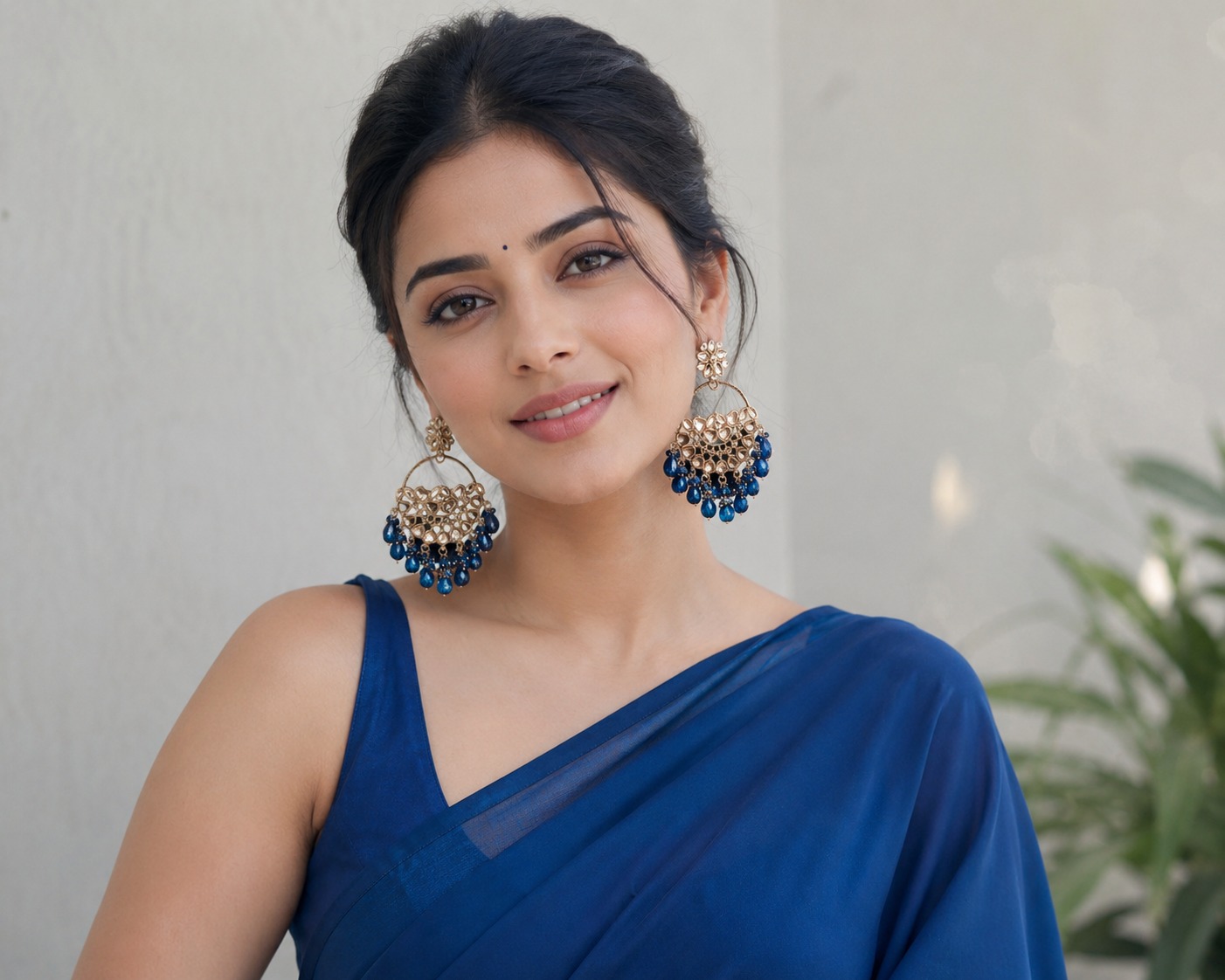 royal blue stone chandbali earrings with beads | anti tarnish party wear jhumka royal blue stone chandbali earrings with beads | anti tarnish party wear jhumka