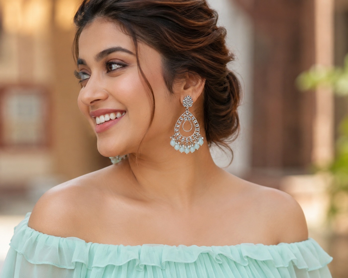 mint green teardrop statement earrings with beads | anti tarnish party wear jhumka mint green teardrop statement earrings with beads | anti tarnish party wear jhumka