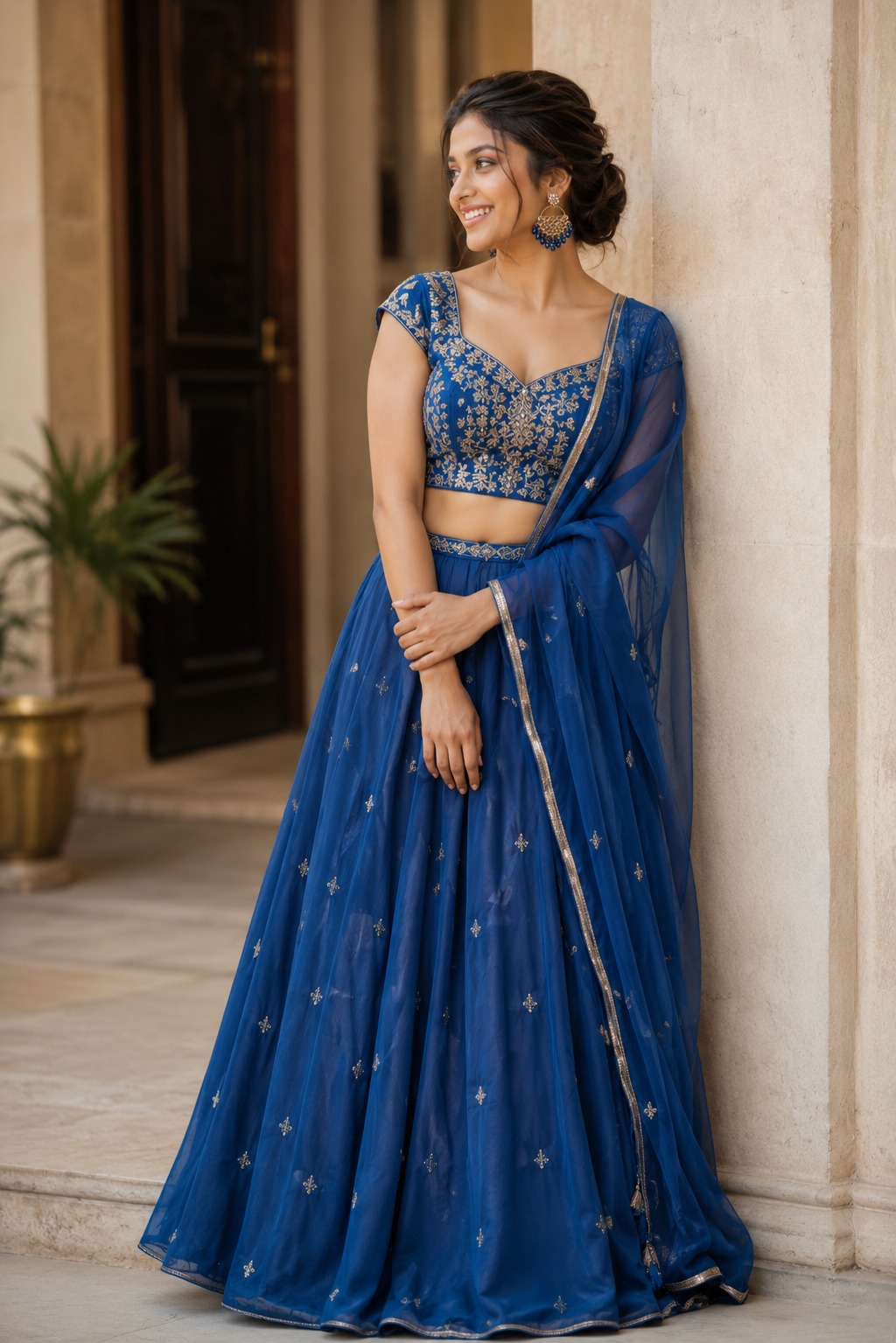 royal blue stone chandbali earrings with beads | anti tarnish party wear jhumka royal blue stone chandbali earrings with beads | anti tarnish party wear jhumka