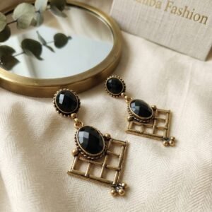 black stone geometric drop earrings anti tarnish minimal designer earrings