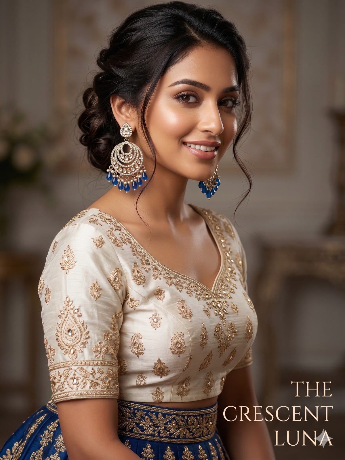 blue pearl chandbali earrings with drops | anti tarnish festive statement jhumka blue pearl chandbali earrings with drops | anti tarnish festive statement jhumka
