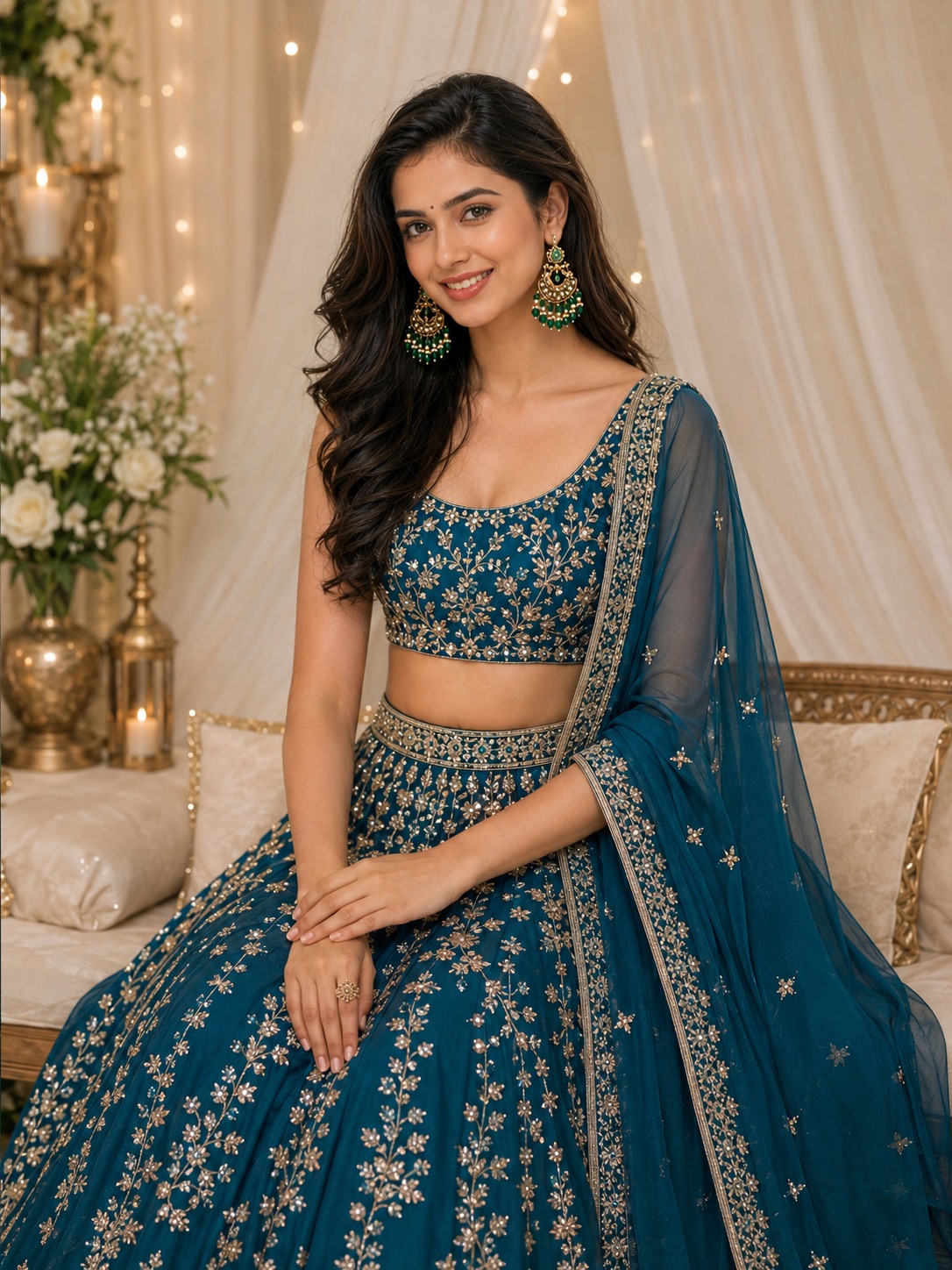 blue pearl chandbali earrings with drops | anti tarnish festive statement jhumka blue pearl chandbali earrings with drops | anti tarnish festive statement jhumka