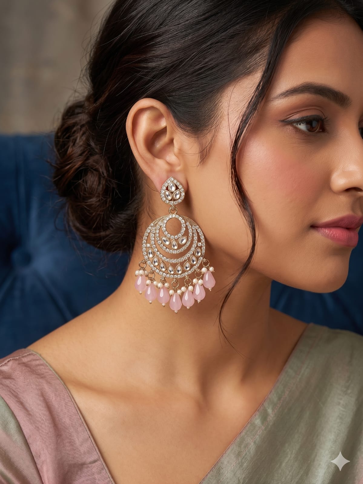 blush pink pearl chandbali earrings with drops | anti tarnish festive statement jhumka blush pink pearl chandbali earrings with drops | anti tarnish festive statement jhumka