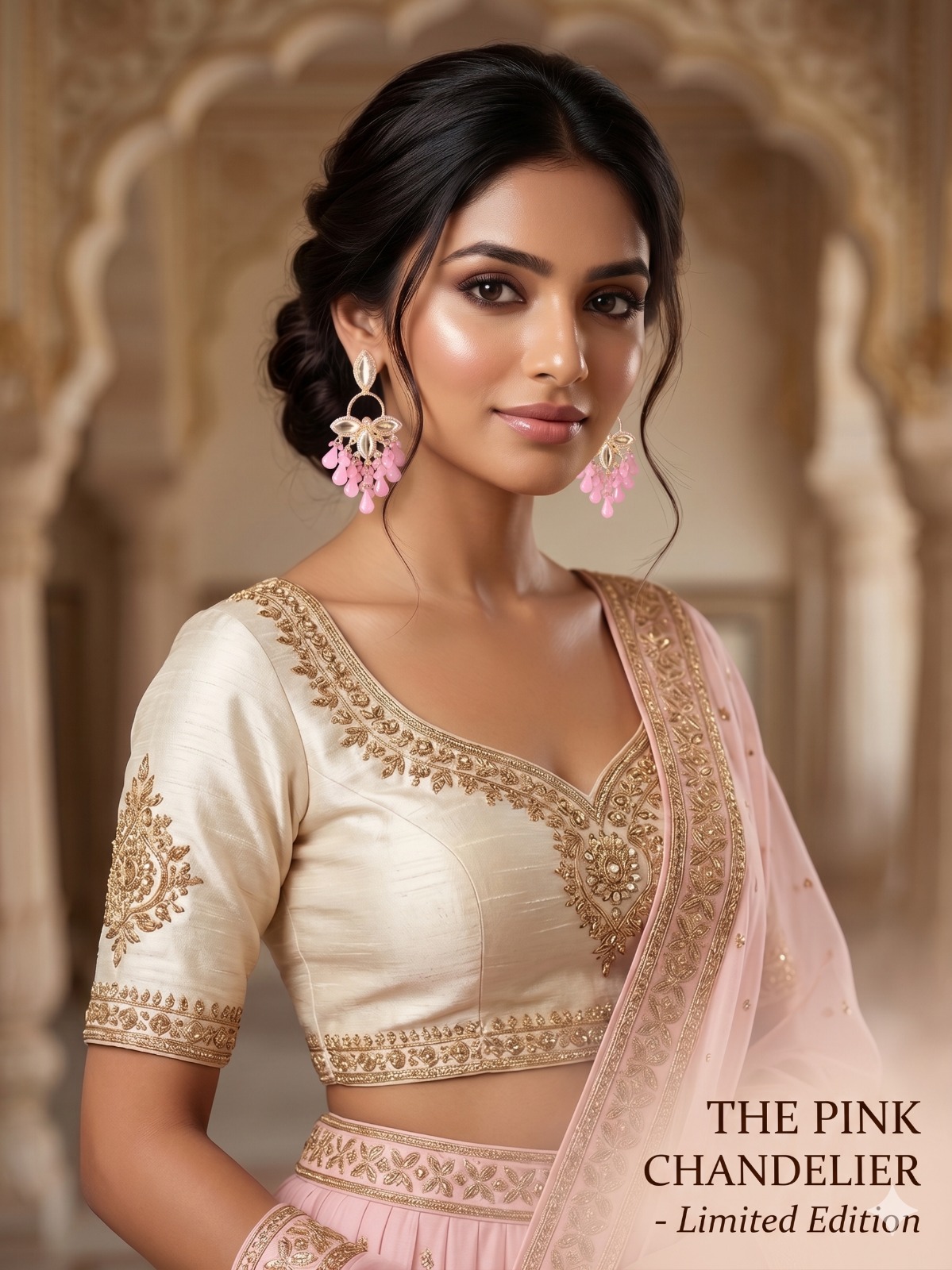 blush pink floral drop earrings with beads | anti tarnish party wear pink jhumka blush pink floral drop earrings with beads | anti tarnish party wear pink jhumka