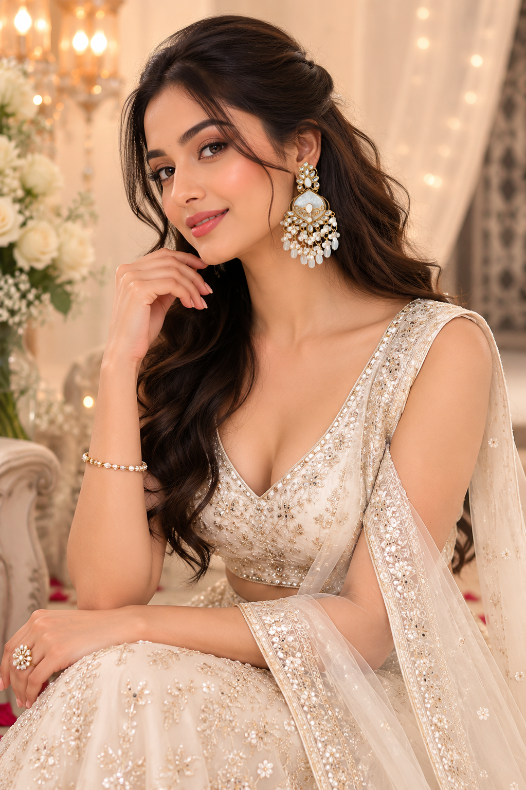 off white stone & pearl drop statement earrings | anti tarnish festive designer earrings off white stone & pearl drop statement earrings | anti tarnish festive designer earrings