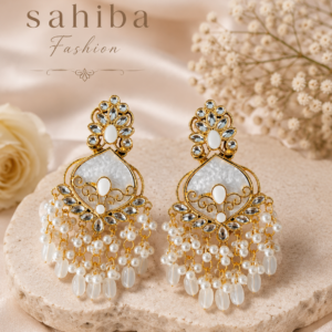 off white stone & pearl drop statement earrings | anti tarnish festive designer earrings