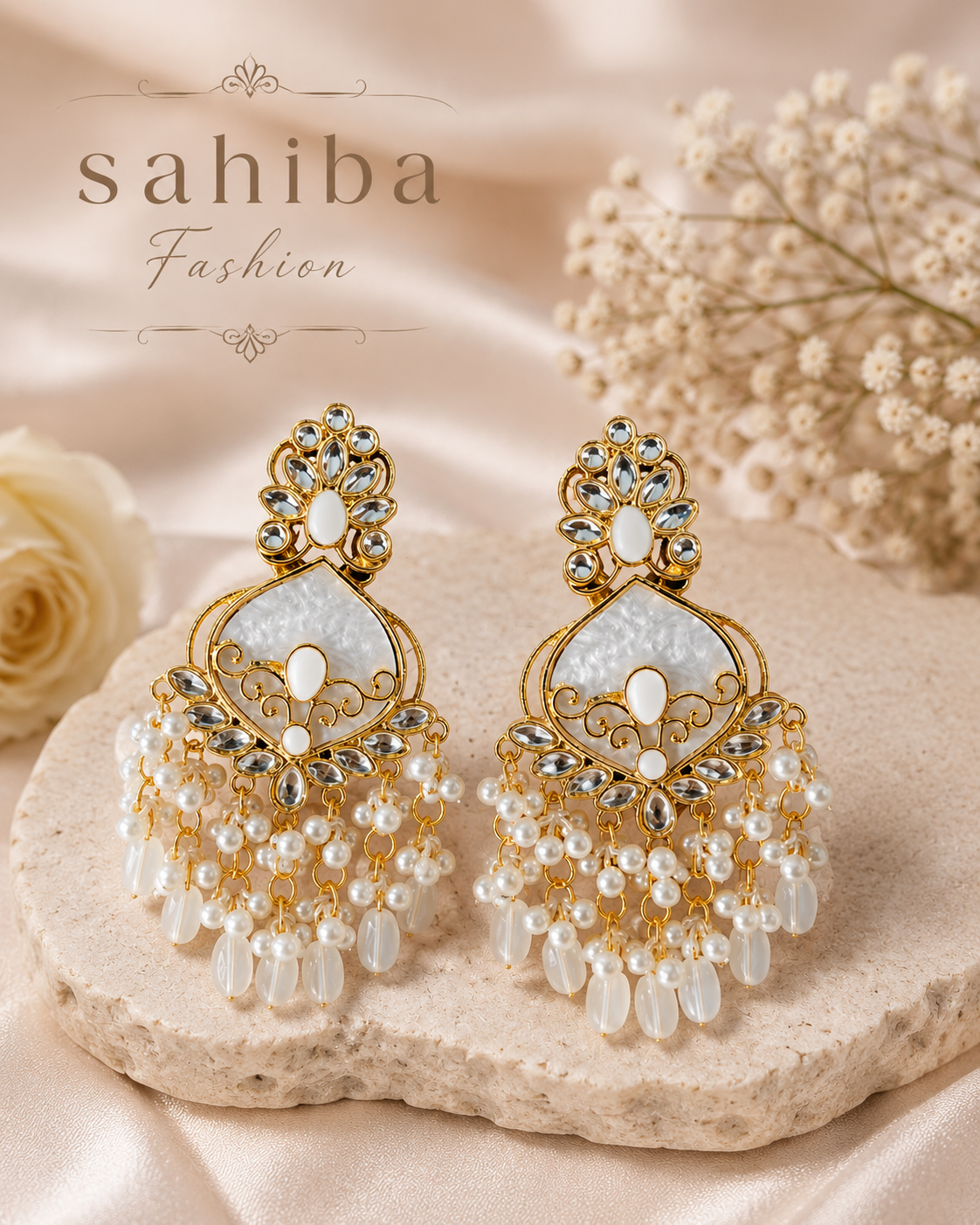 off white stone & pearl drop statement earrings | anti tarnish festive designer earrings off white stone & pearl drop statement earrings | anti tarnish festive designer earrings