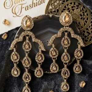elegant champagne yellow stone kundan chandelier earrings for women