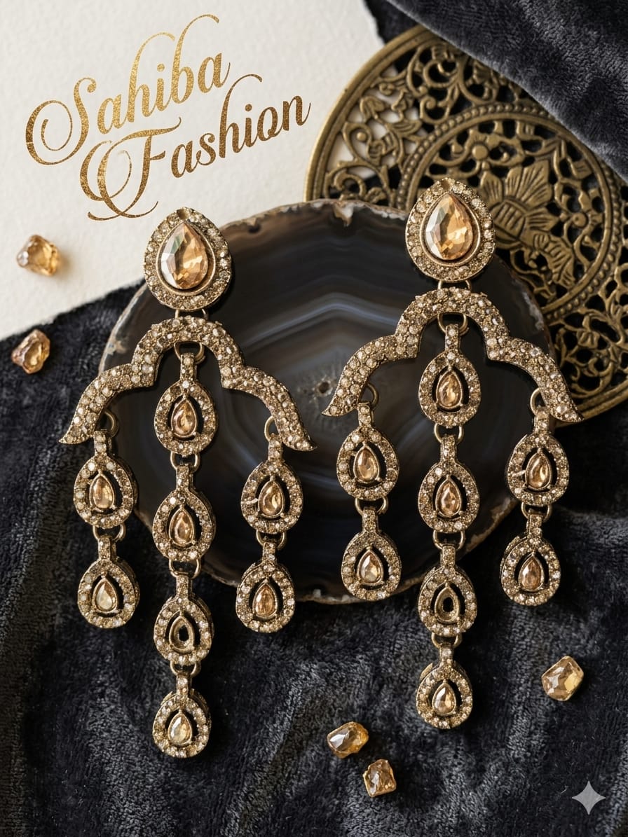 elegant champagne yellow stone kundan chandelier earrings for women elegant champagne yellow stone kundan chandelier earrings for women