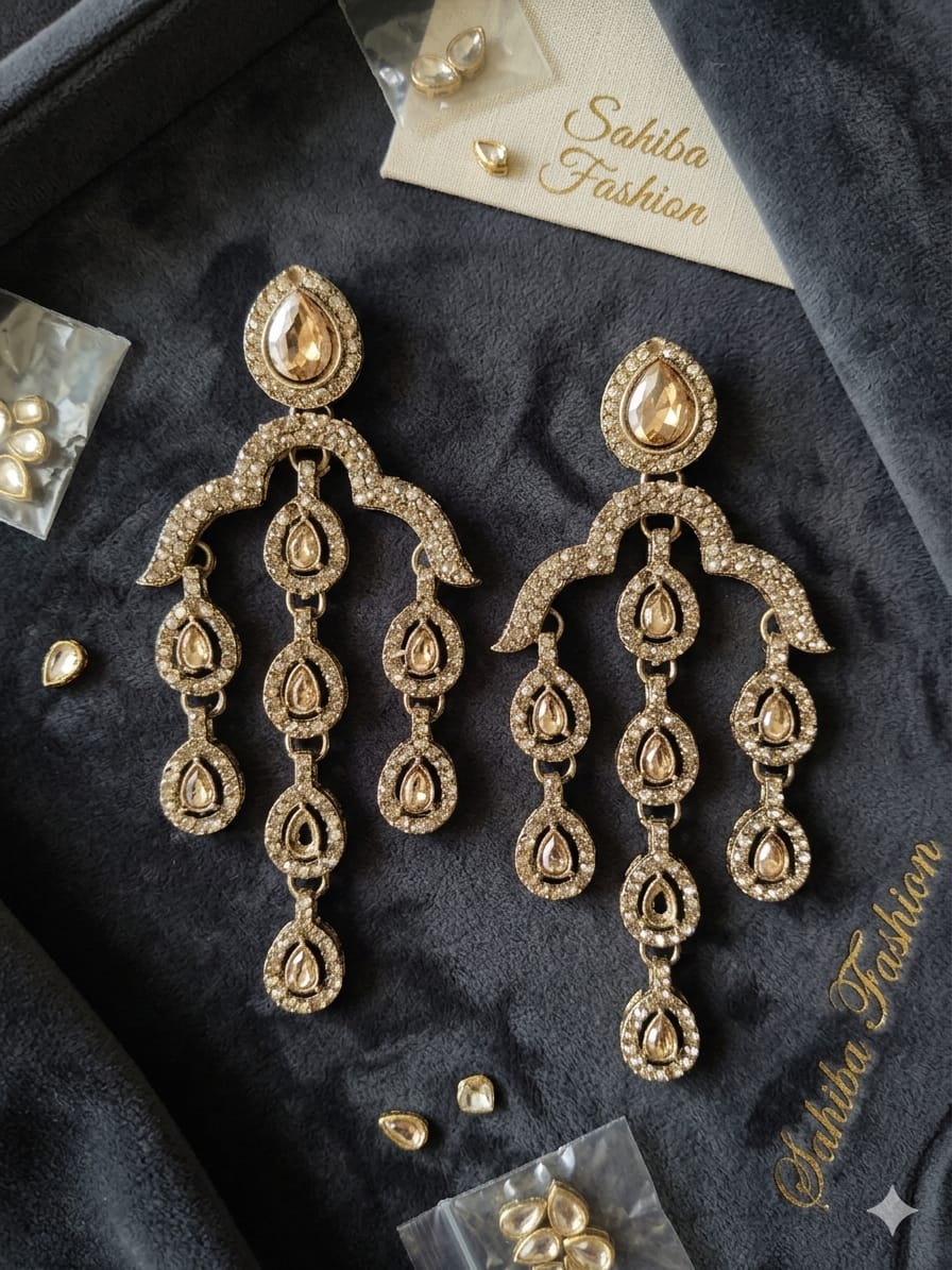 elegant champagne yellow stone kundan chandelier earrings for women elegant champagne yellow stone kundan chandelier earrings for women