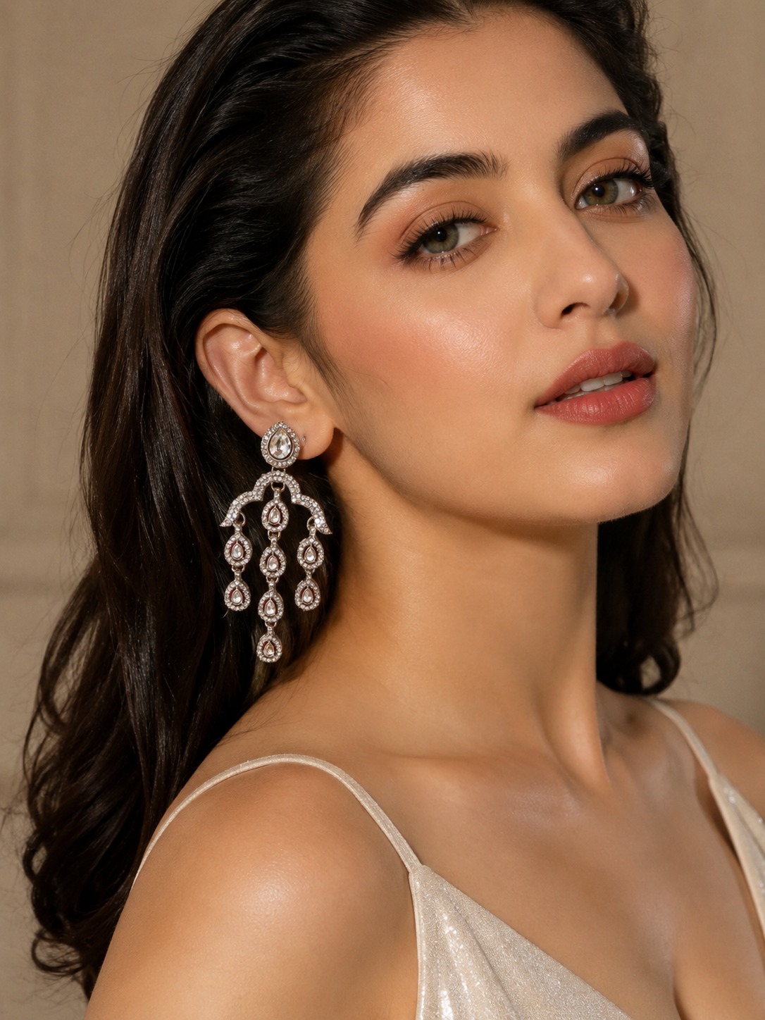 elegant champagne yellow stone kundan chandelier earrings for women elegant champagne yellow stone kundan chandelier earrings for women
