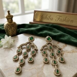 elegant green stone kundan chandelier earrings for women – traditional indian wedding jewelry