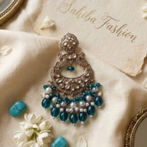 green pearl chandbali earrings with beads | anti tarnish festive statement jhumka