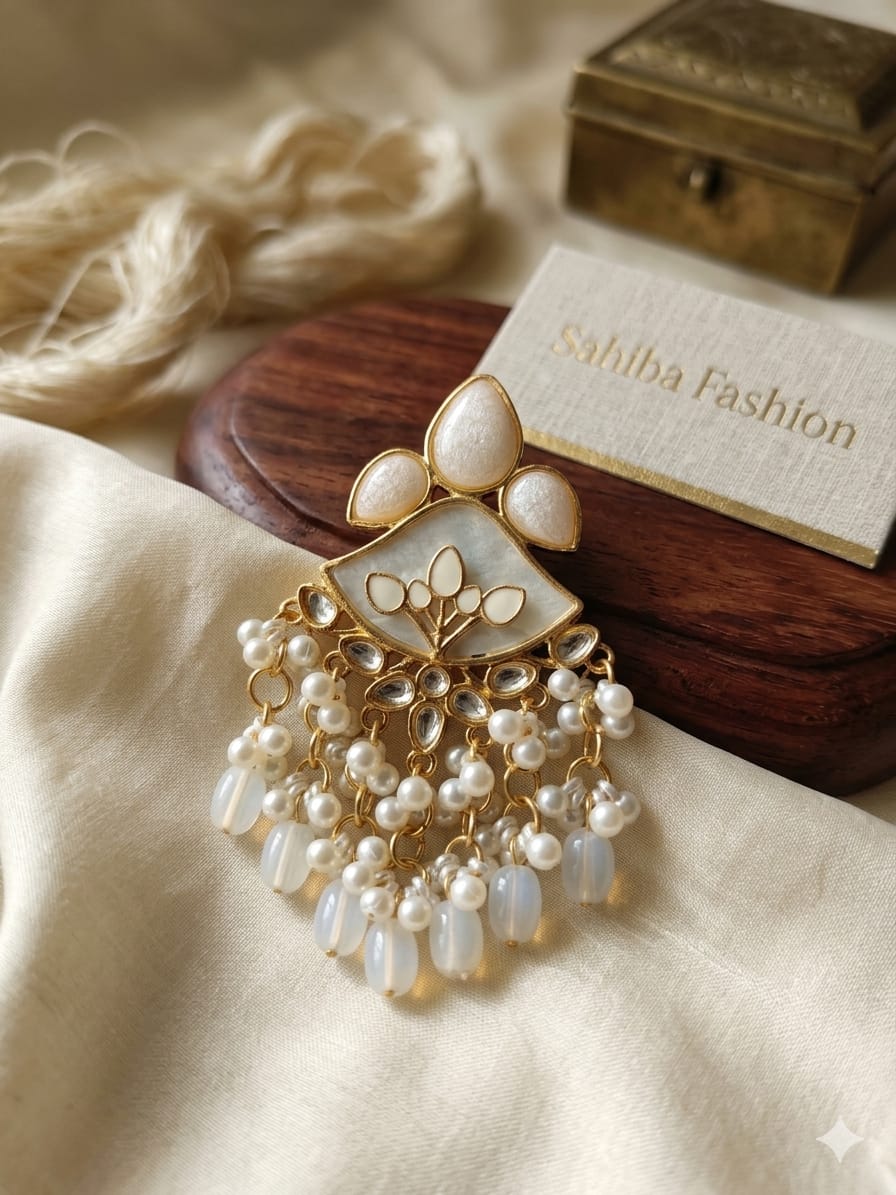 off white kundan pearl tassel earrings for women | ethnic fusion statement earrings off white kundan pearl tassel earrings for women | ethnic fusion statement earrings
