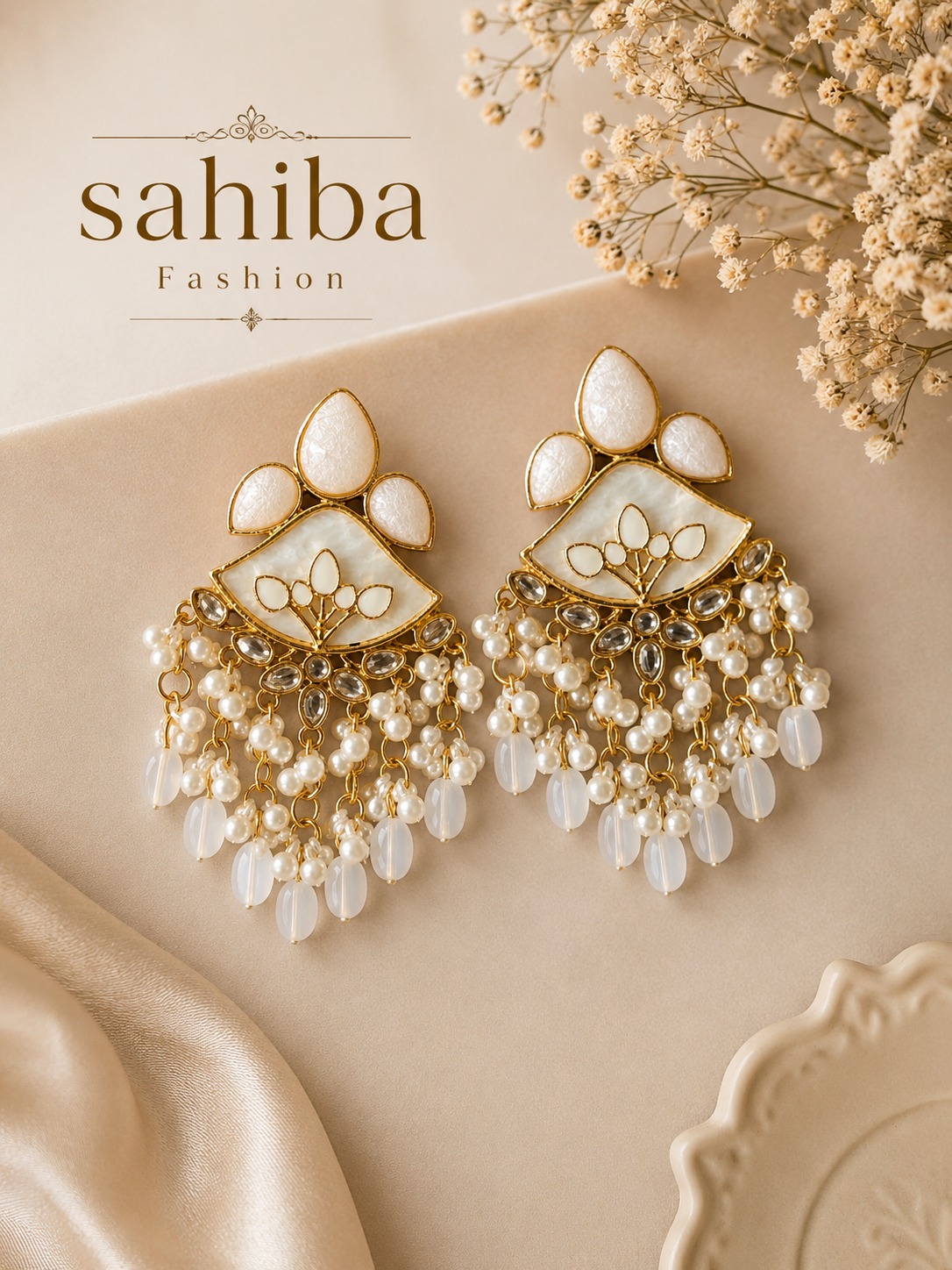 off white kundan pearl tassel earrings for women | ethnic fusion statement earrings off white kundan pearl tassel earrings for women | ethnic fusion statement earrings