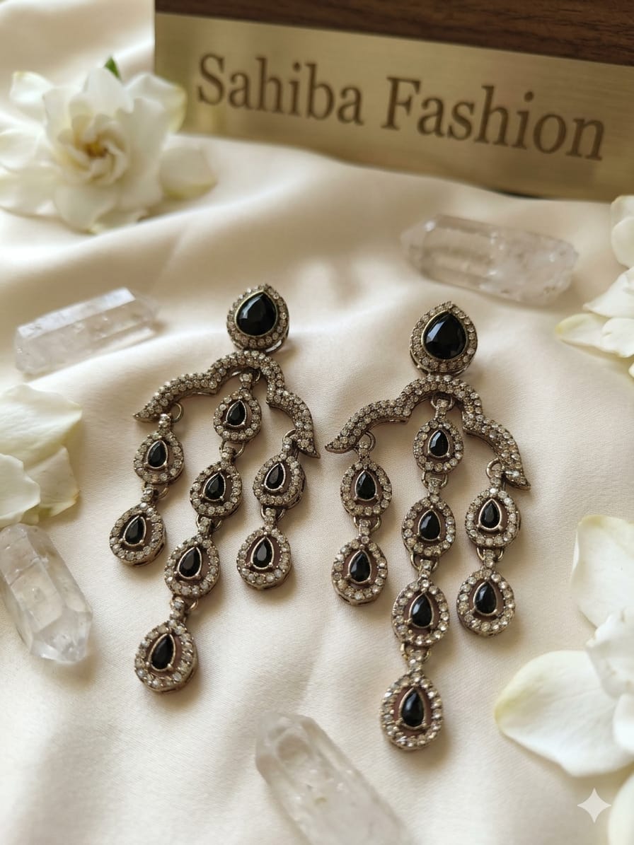 elegant champagne black stone kundan chandelier earrings for women – traditional indian bridal jewelry elegant champagne black stone kundan chandelier earrings for women – traditional indian bridal jewelry