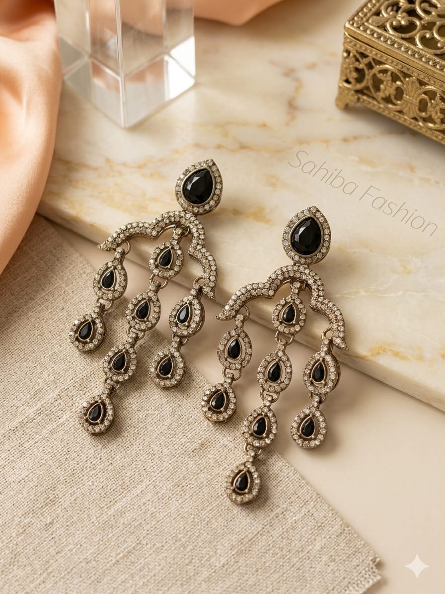 elegant champagne black stone kundan chandelier earrings for women – traditional indian bridal jewelry elegant champagne black stone kundan chandelier earrings for women – traditional indian bridal jewelry