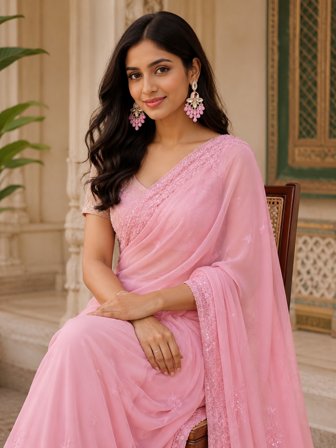 blush pink floral drop earrings with beads | anti tarnish party wear pink jhumka blush pink floral drop earrings with beads | anti tarnish party wear pink jhumka