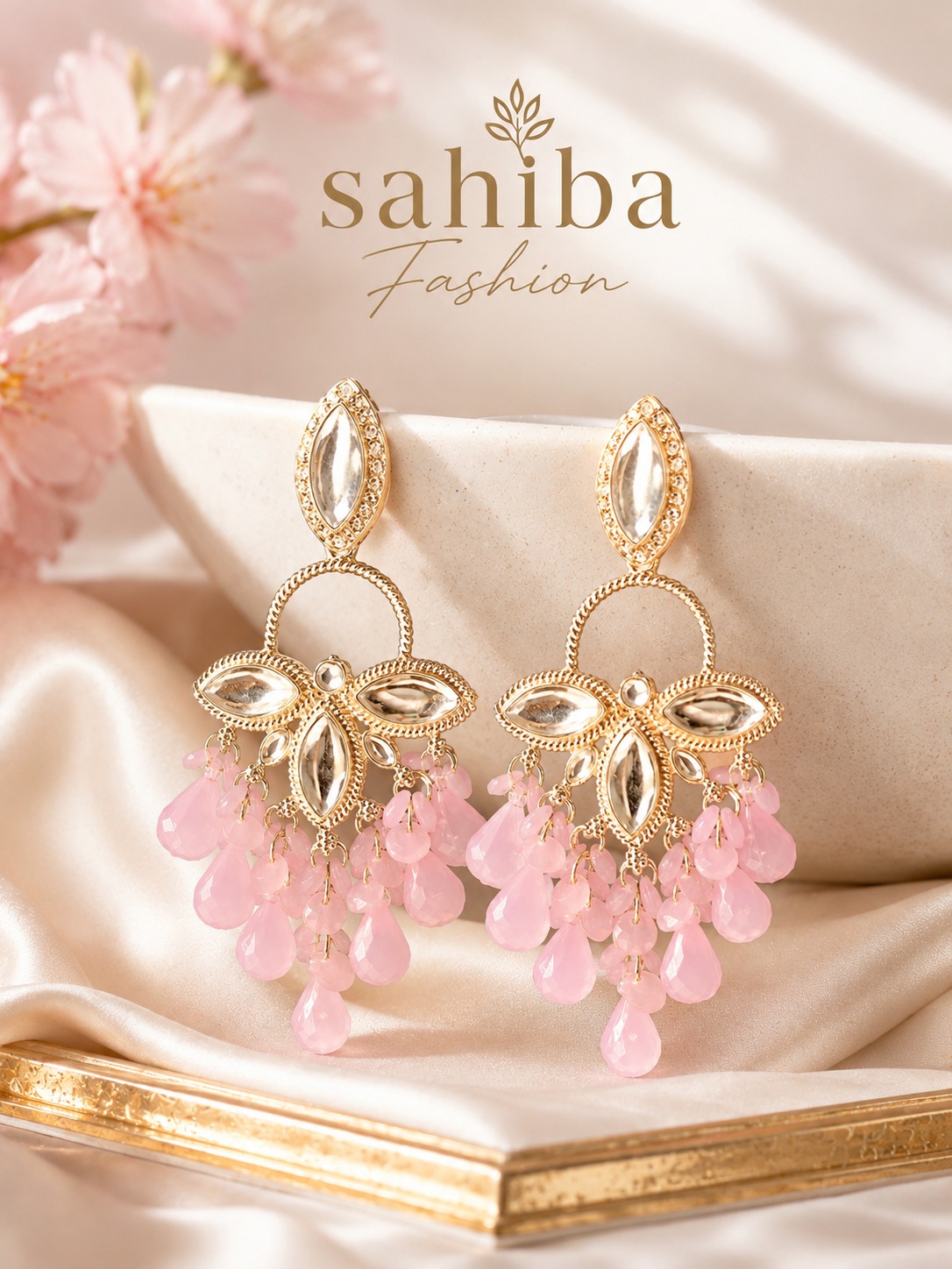 blush pink floral drop earrings with beads | anti tarnish party wear pink jhumka blush pink floral drop earrings with beads | anti tarnish party wear pink jhumka