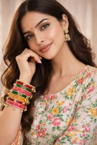 The Ultimate Guide to Kashmiri Bangles: Designs, Styling Tips & Why They Are Trending Multicolor Kashmiri bangles styled with floral kurti for ethnic fashion