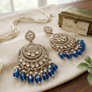 blue pearl chandbali earrings with drops anti tarnish festive statement jhumka mockup 2