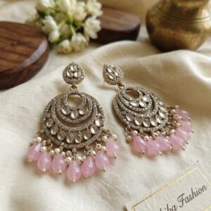 blush pink pearl chandbali earrings with drops anti tarnish festive statement jhumka mockup 1