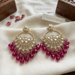 burgundy stone chandbali earrings with beads anti tarnish party wear jhumka mockup 2