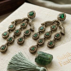 elegant green stone kundan chandelier earrings for women–traditional indian wedding jewelry mockup 1
