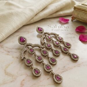 purple stone kundan chandelier earrings for women–traditional indian wedding jewelry mockup 1