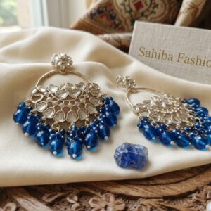 royal blue stone chandbali earrings with beads anti tarnish party wear jhumka model 2