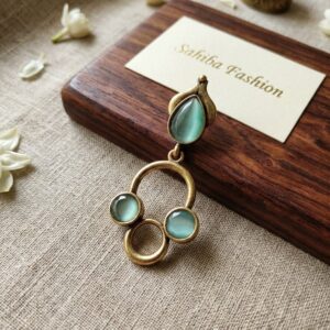 teal stone minimal drop earrings anti tarnish geometric statement earrings mockup 1