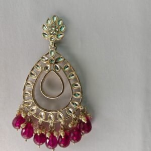 dark pink red teardrop statement earrings with beads | anti tarnish party wear jhumka