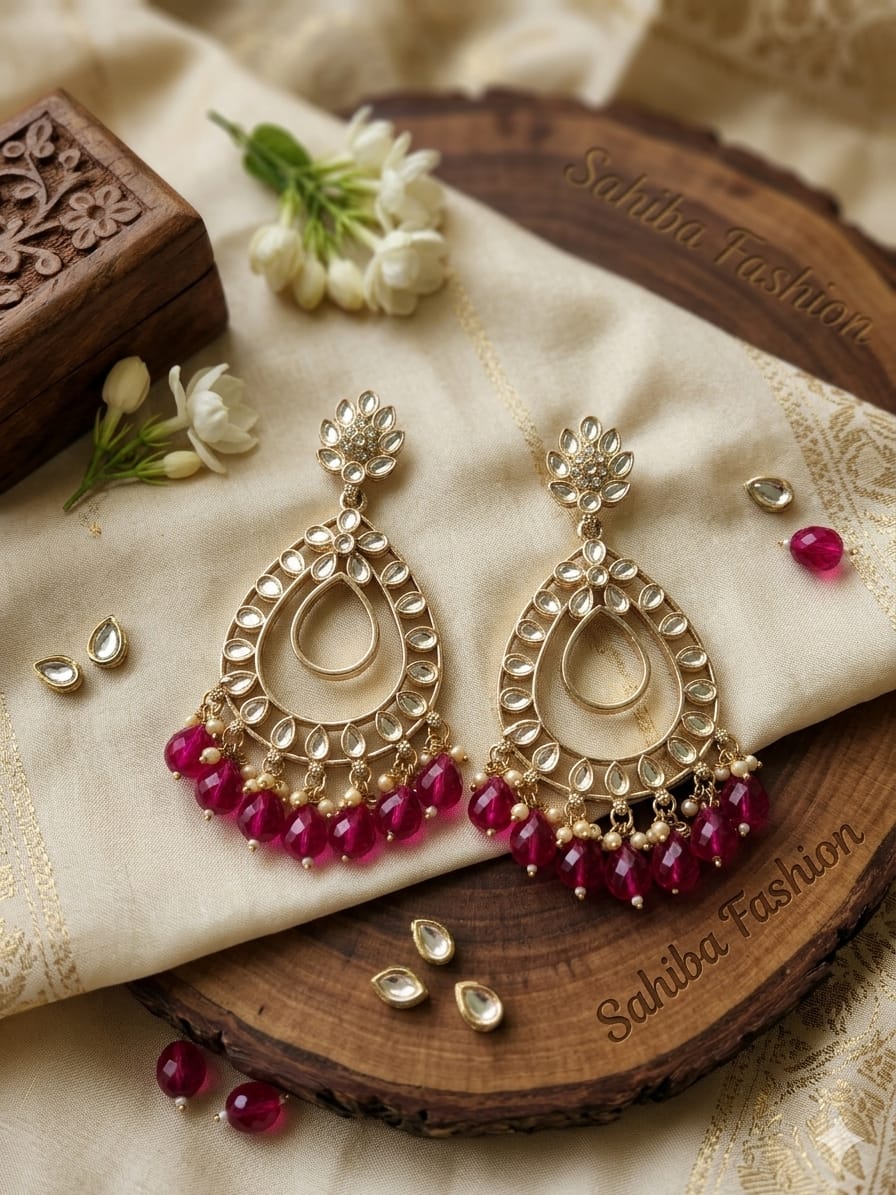 dark pink red teardrop statement earrings with beads | anti tarnish party wear jhumka dark pink red teardrop statement earrings with beads | anti tarnish party wear jhumka