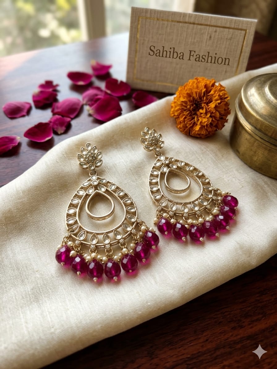 dark pink red teardrop statement earrings with beads | anti tarnish party wear jhumka dark pink red teardrop statement earrings with beads | anti tarnish party wear jhumka
