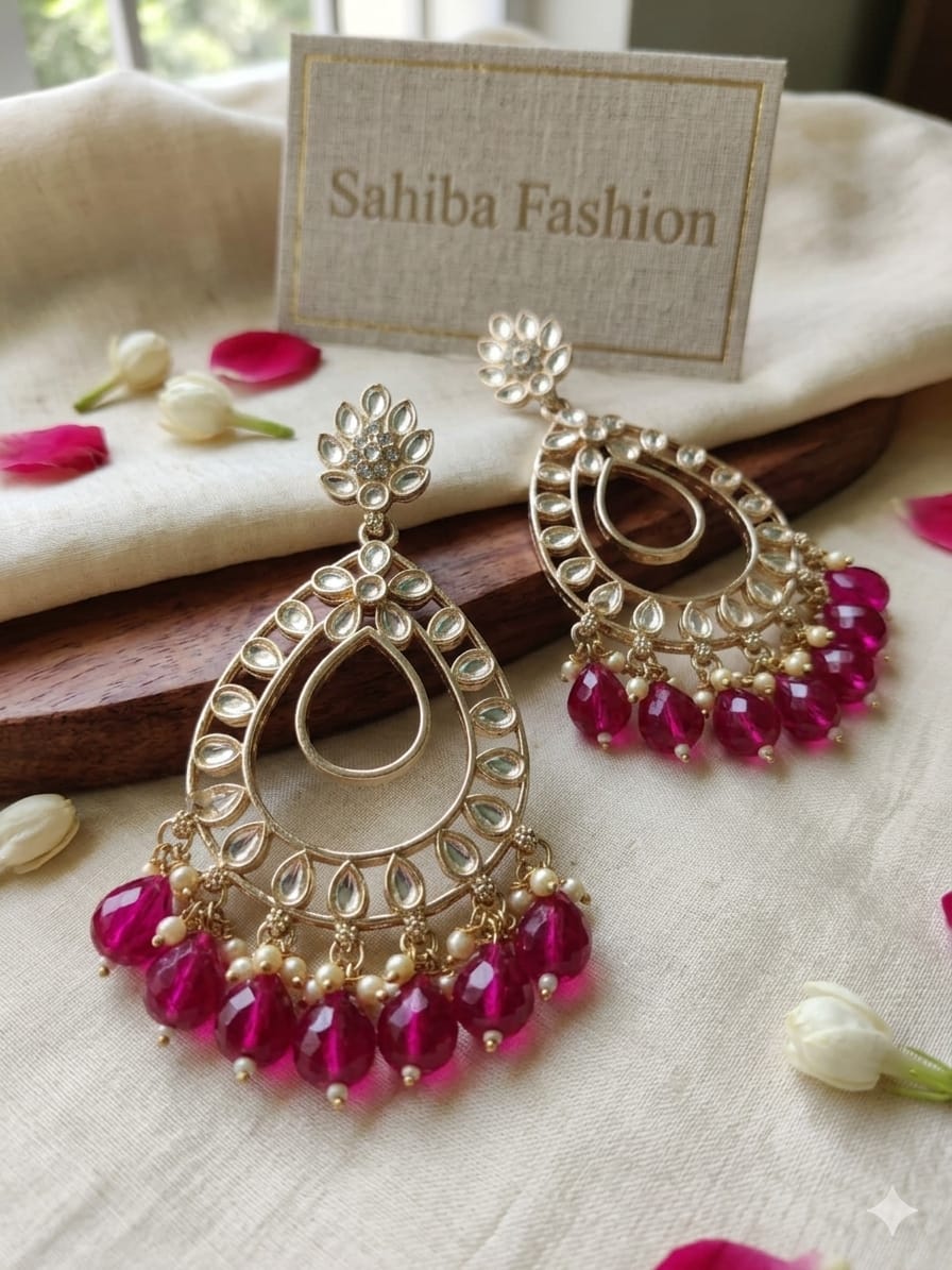 dark pink red teardrop statement earrings with beads | anti tarnish party wear jhumka dark pink red teardrop statement earrings with beads | anti tarnish party wear jhumka