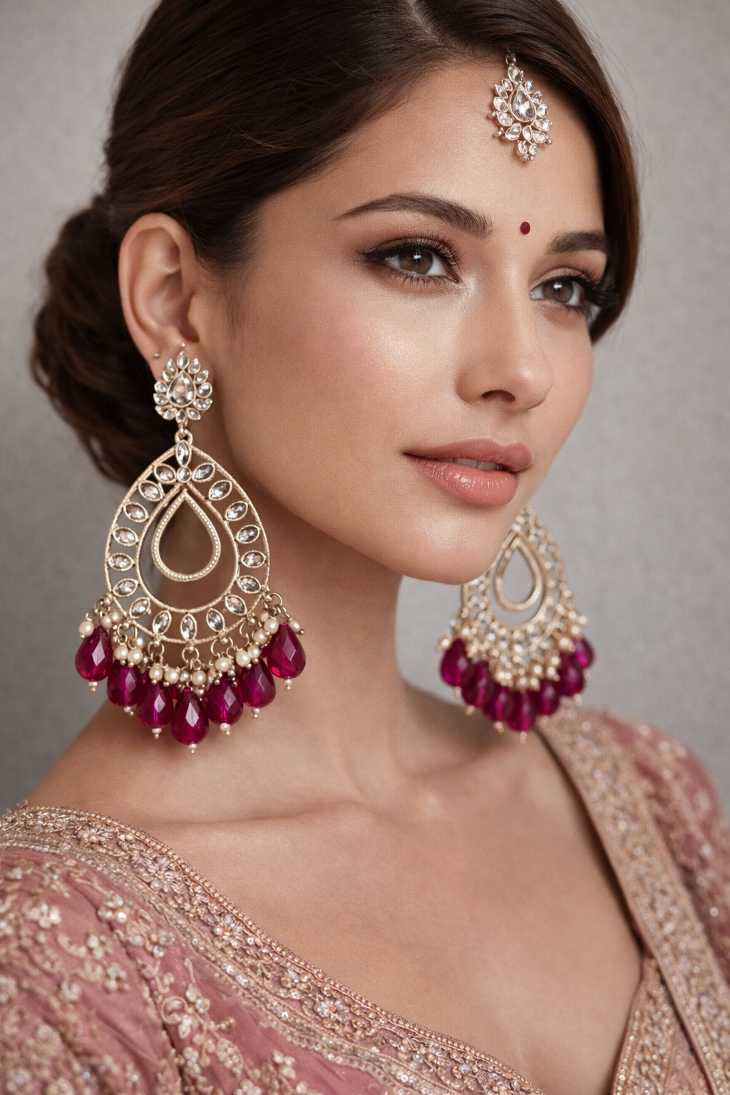 dark pink red teardrop statement earrings with beads | anti tarnish party wear jhumka dark pink red teardrop statement earrings with beads | anti tarnish party wear jhumka