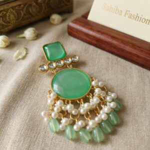 elegant mint green stone pearl dangler earrings for women – traditional ethnic statement jewelry