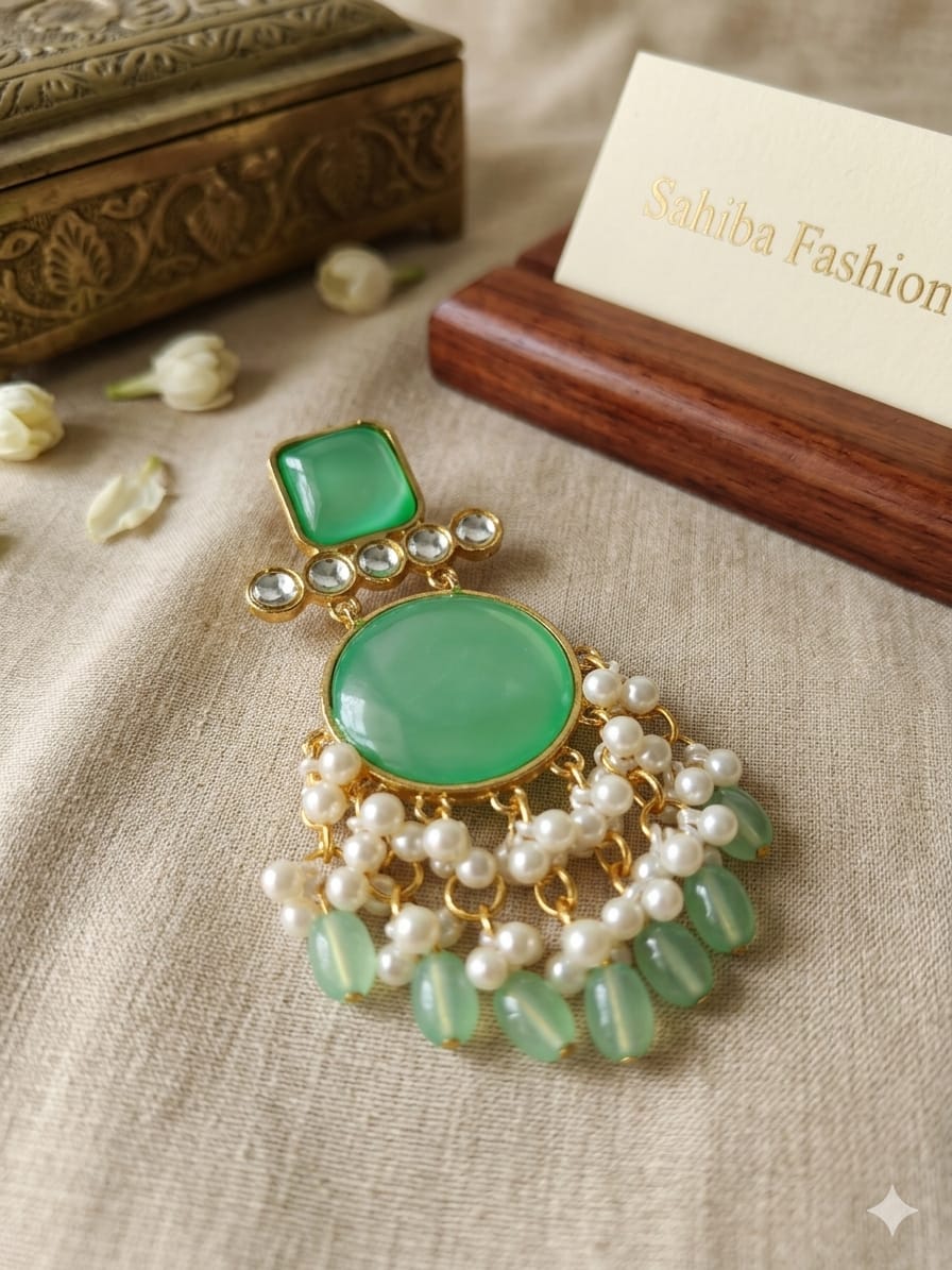 elegant mint green stone pearl dangler earrings for women – traditional ethnic statement jewelry elegant mint green stone pearl dangler earrings for women – traditional ethnic statement jewelry