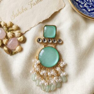 elegant sky blue/aqua stone pearl dangler earrings for women – traditional ethnic statement jewelry