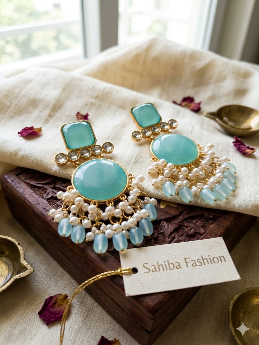 elegant sky blue/aqua stone pearl dangler earrings for women – traditional ethnic statement jewelry elegant sky blue/aqua stone pearl dangler earrings for women – traditional ethnic statement jewelry