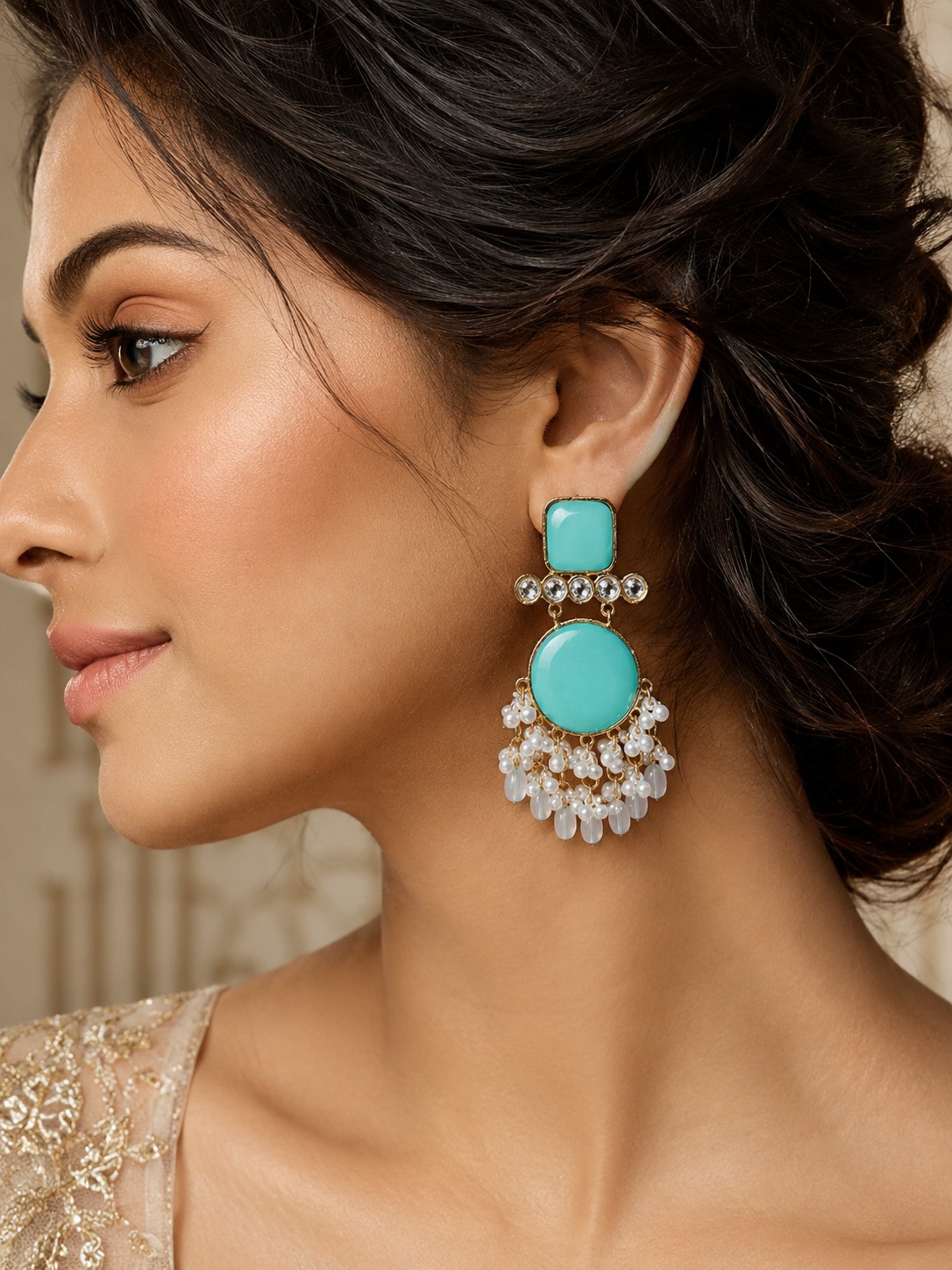 elegant sky blue/aqua stone pearl dangler earrings for women – traditional ethnic statement jewelry elegant sky blue/aqua stone pearl dangler earrings for women – traditional ethnic statement jewelry