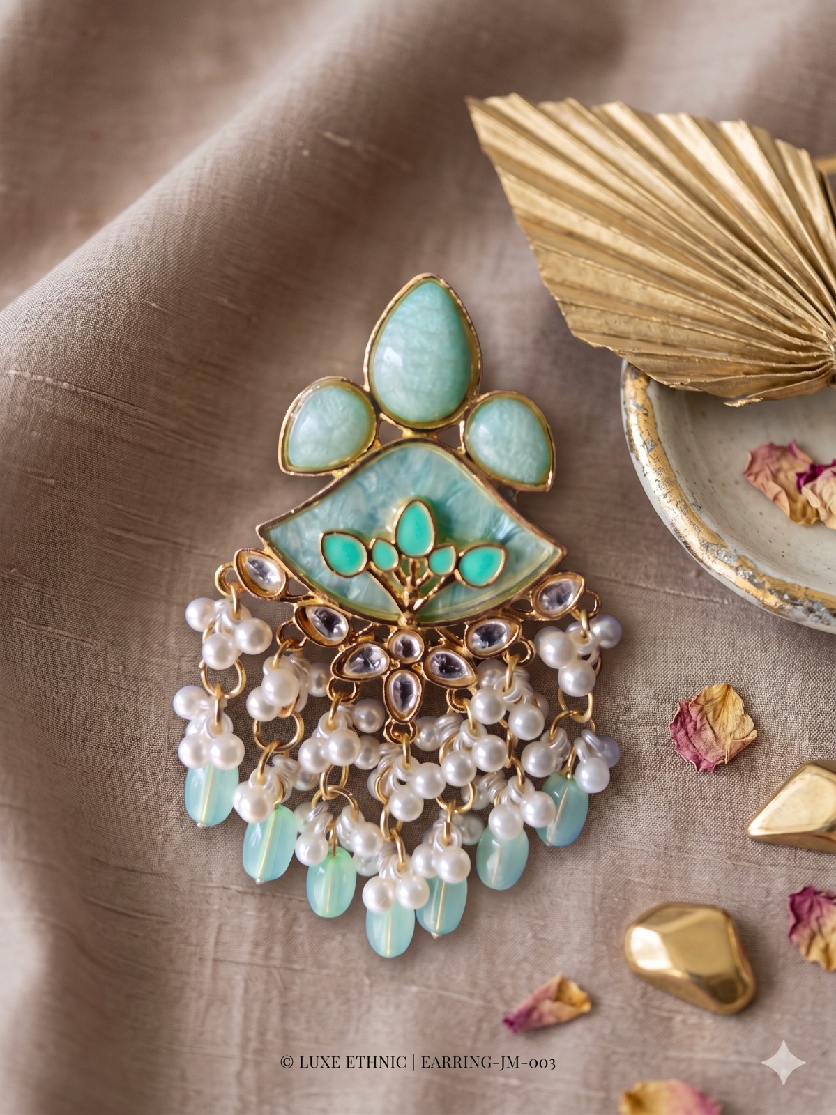 mint green kundan pearl tassel earrings for women | ethnic fusion statement earrings mint green kundan pearl tassel earrings for women | ethnic fusion statement earrings