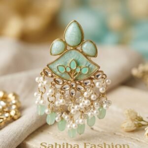 mint green kundan pearl tassel earrings for women | ethnic fusion statement earrings