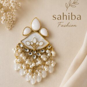 off white kundan pearl tassel earrings for women | ethnic fusion statement earrings