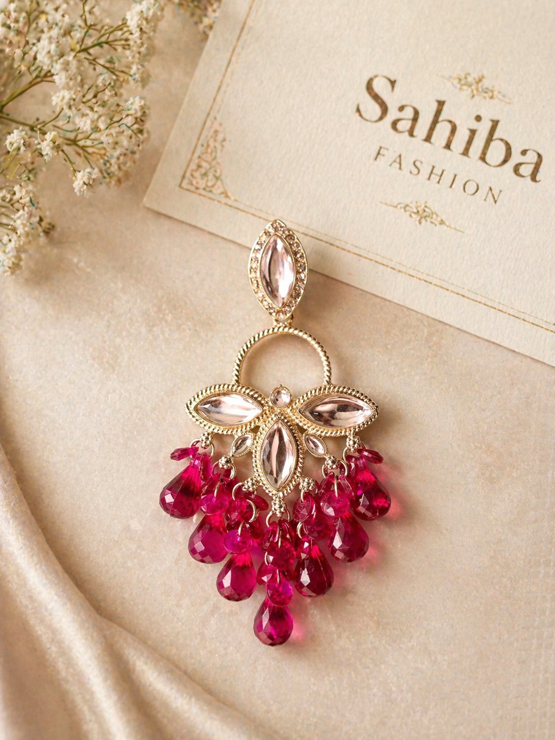 red stone floral drop earrings with beads | anti tarnish party wear red jhumka red stone floral drop earrings with beads | anti tarnish party wear red jhumka